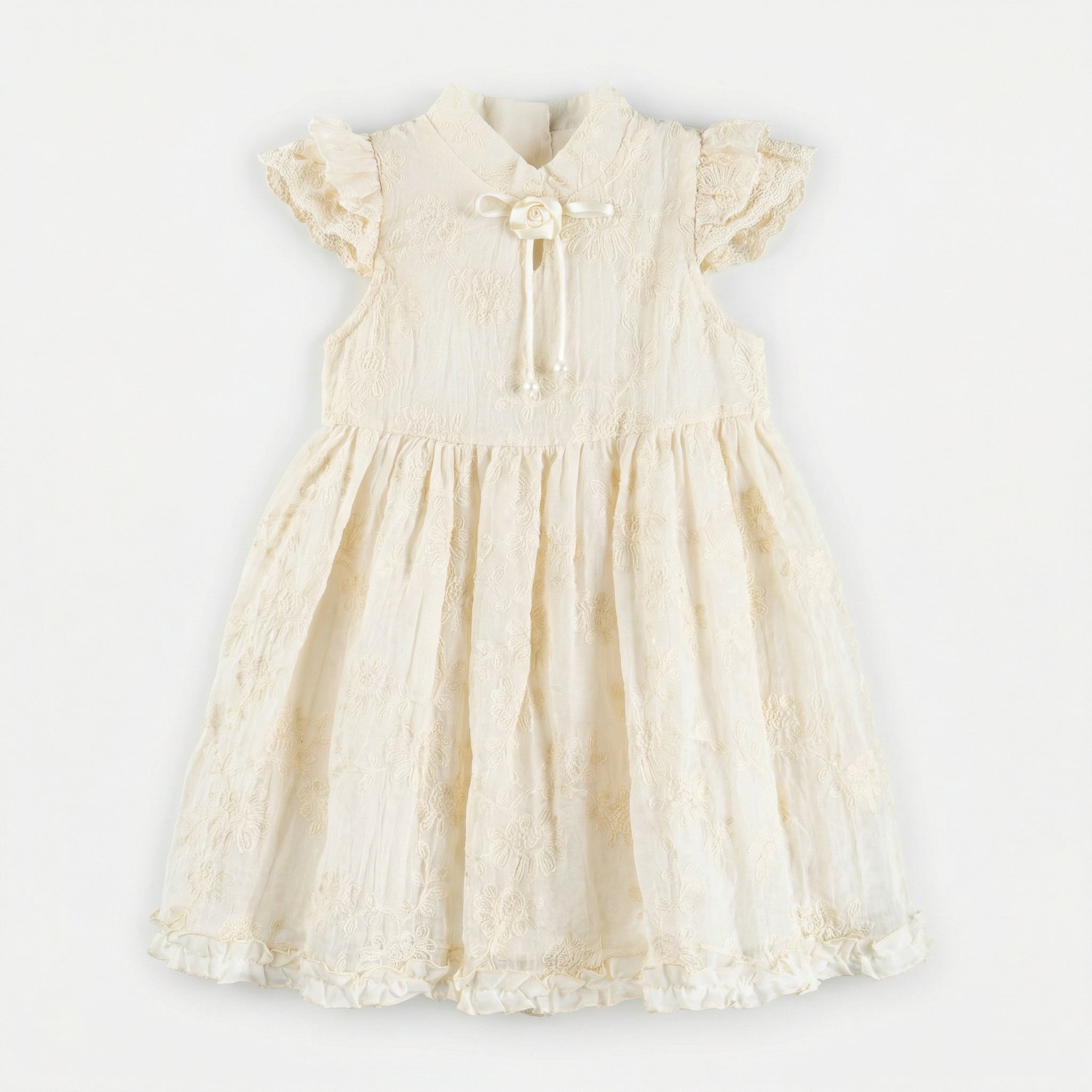 New Chinese Frog Button Floral Dress Girl