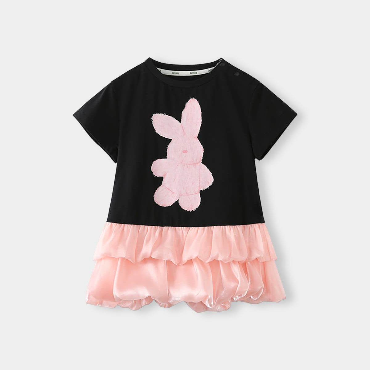 Cartoon Print Sweet Patchwork Bubble Dress Black Girl