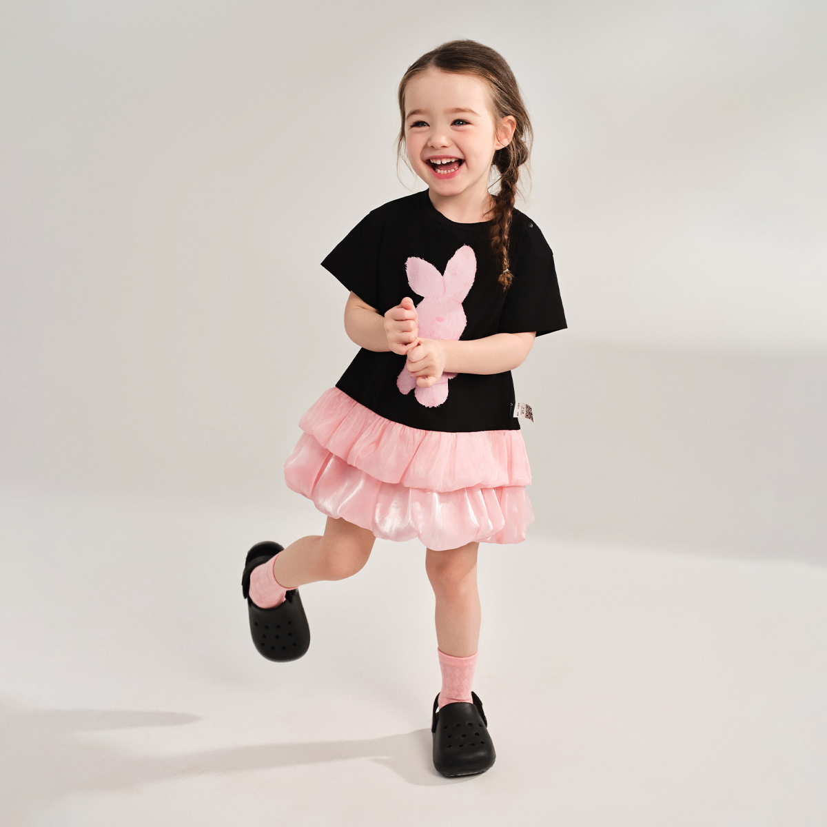 Cartoon Print Sweet Patchwork Bubble Dress Black Girl