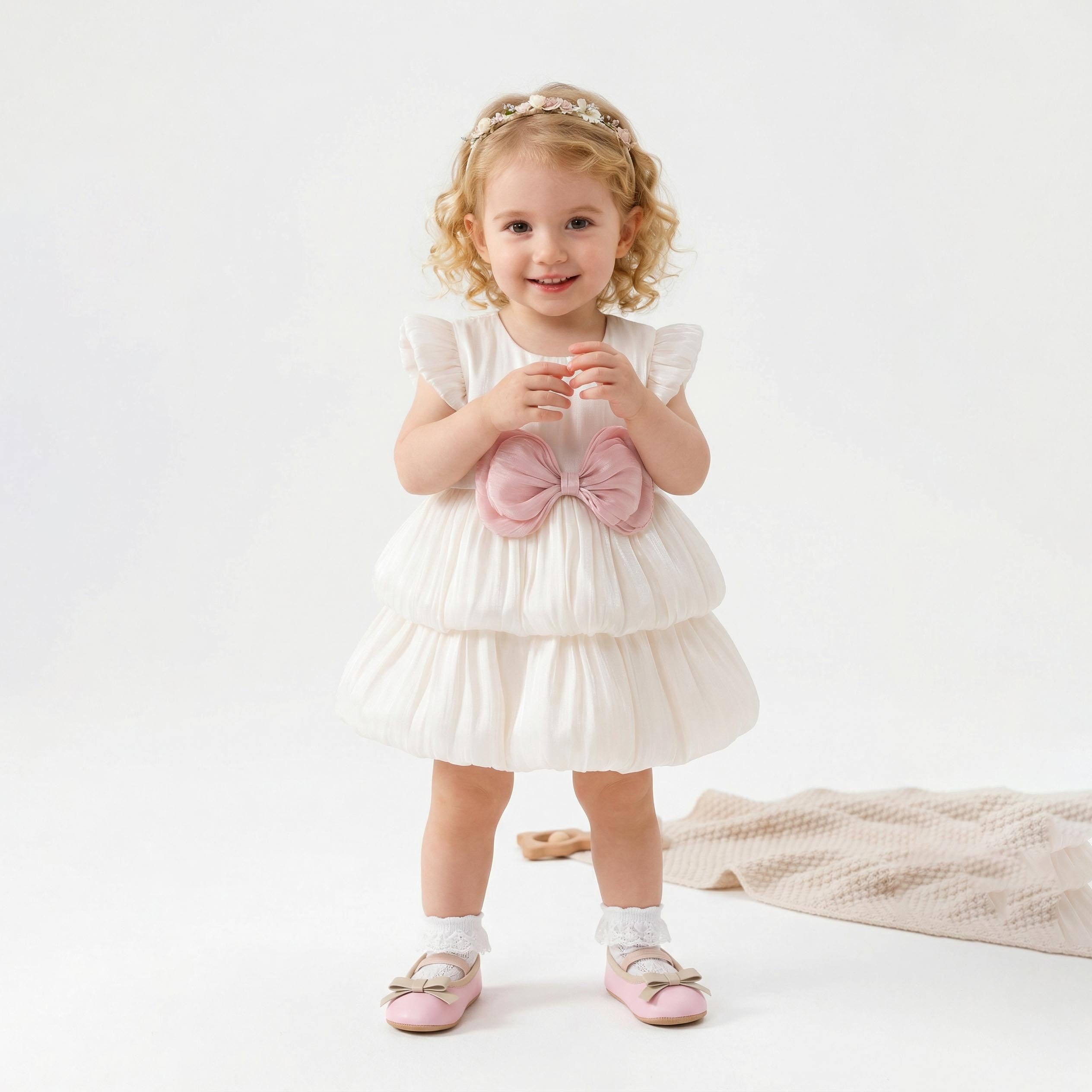 Double Layer Cloud Tulle Tiered Dress Beige For Party Girl