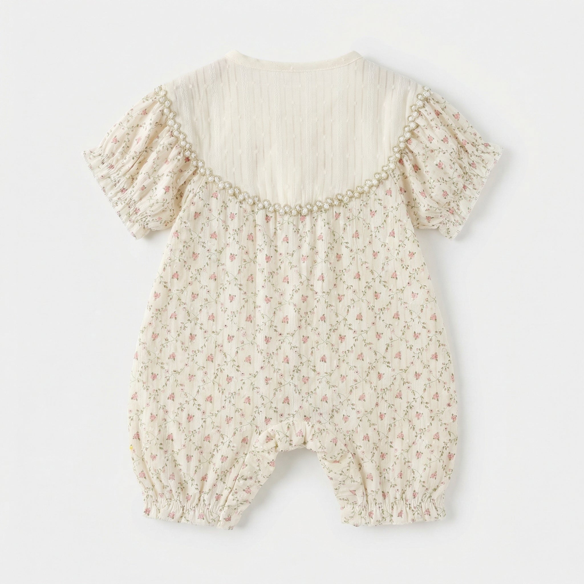 Round Neck Five-flower Embroidery Short Sleeve Jumpsuit Girl