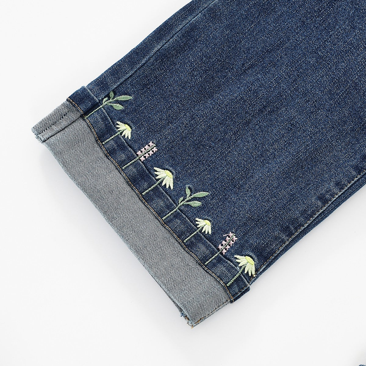 Embroidered Loose-Fit Denim Pants