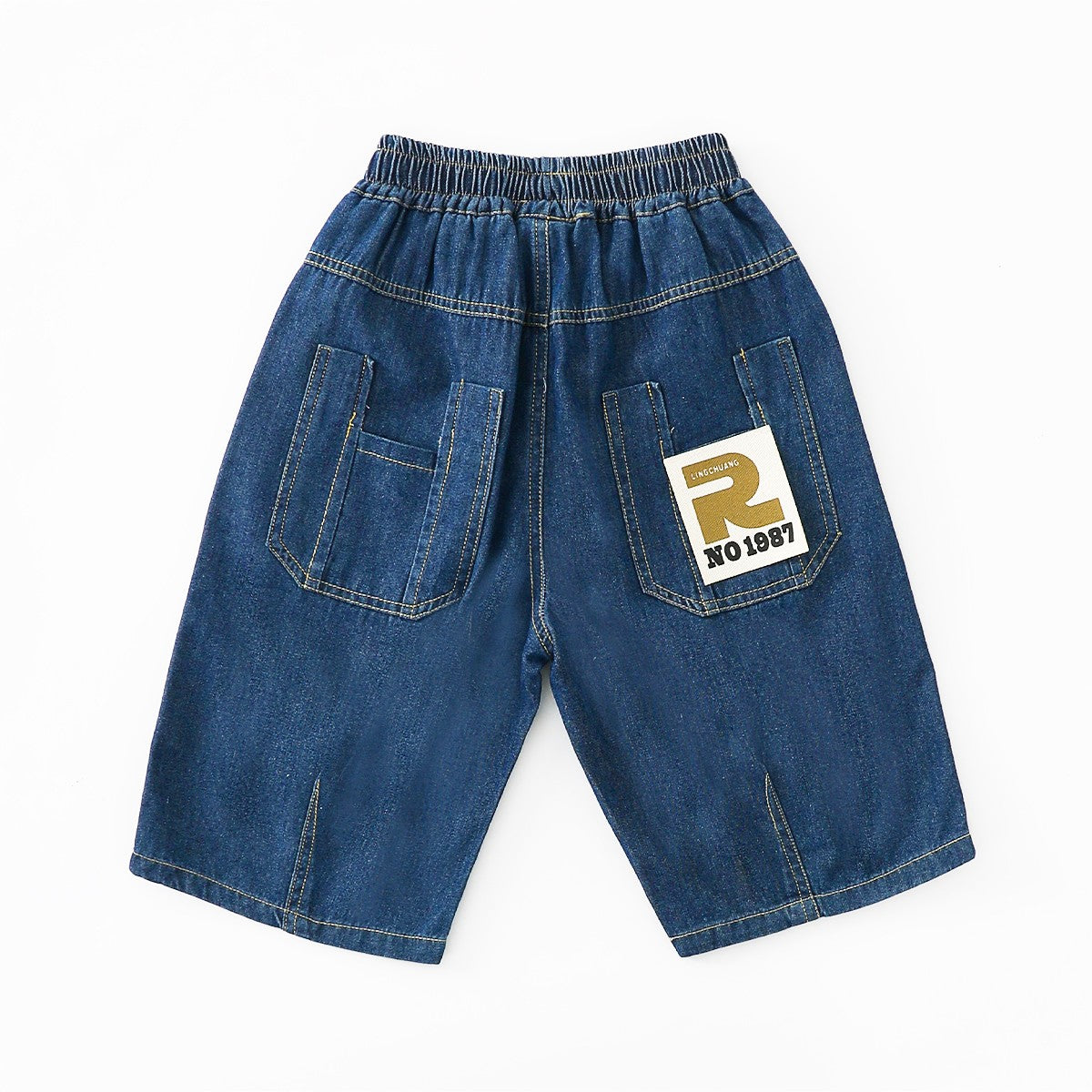 Patch Detail Lightweight Denim Shorts