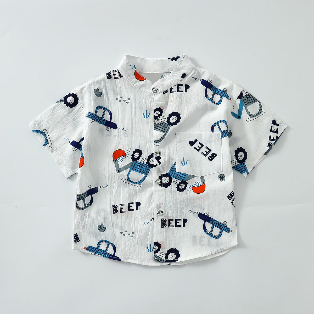 قميص للأولاد بأكمام قصيرة وياقة واقفة