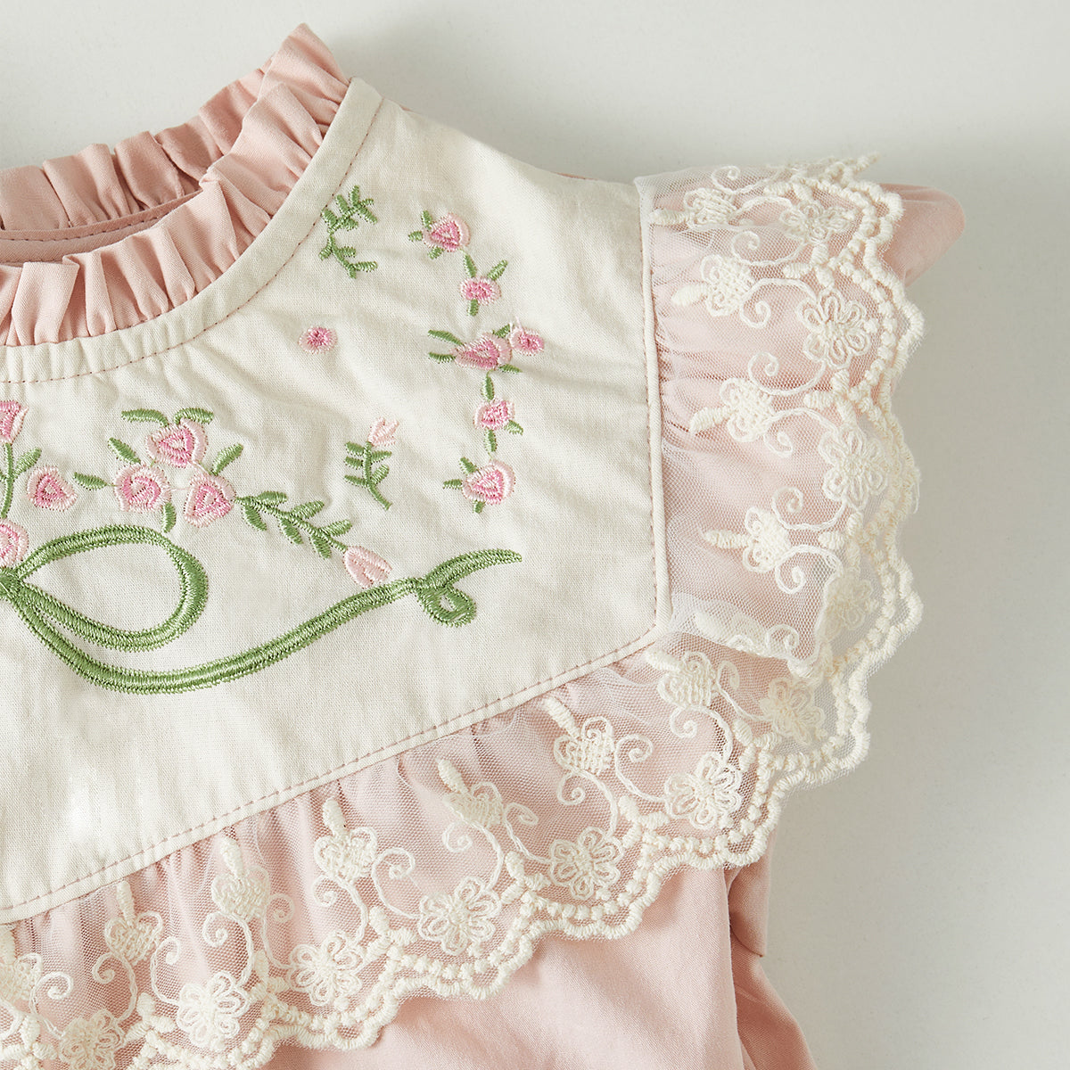 1–8 Years Stand Collar Embroidered Dress