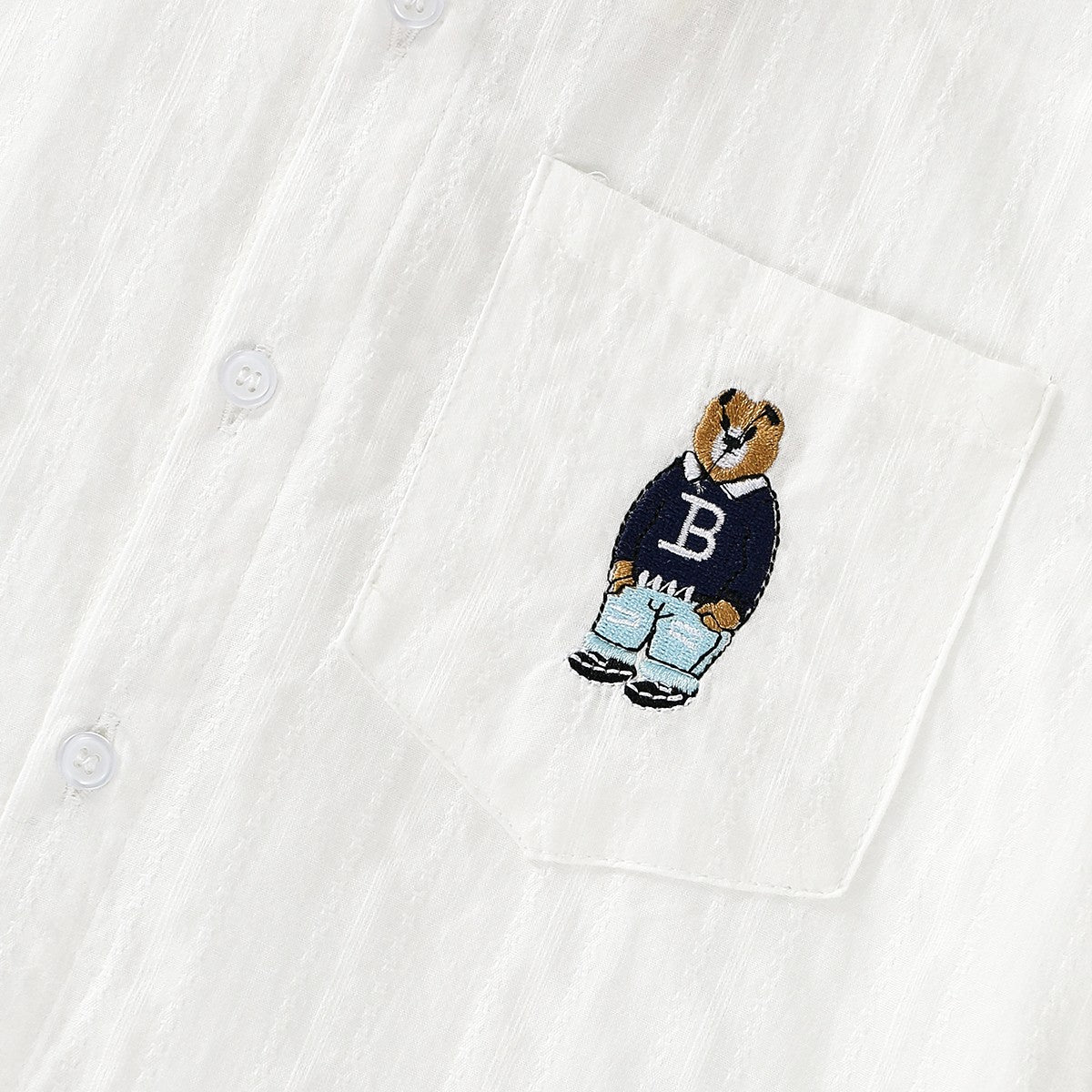 Bear Embroidery Short Sleeve Shirt