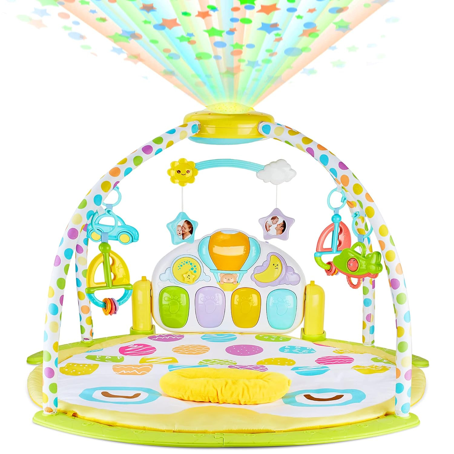 Baby Gym Playmat with Kick & Play Piano, Rotating Star Mobile & Star Projector, Machine Washable