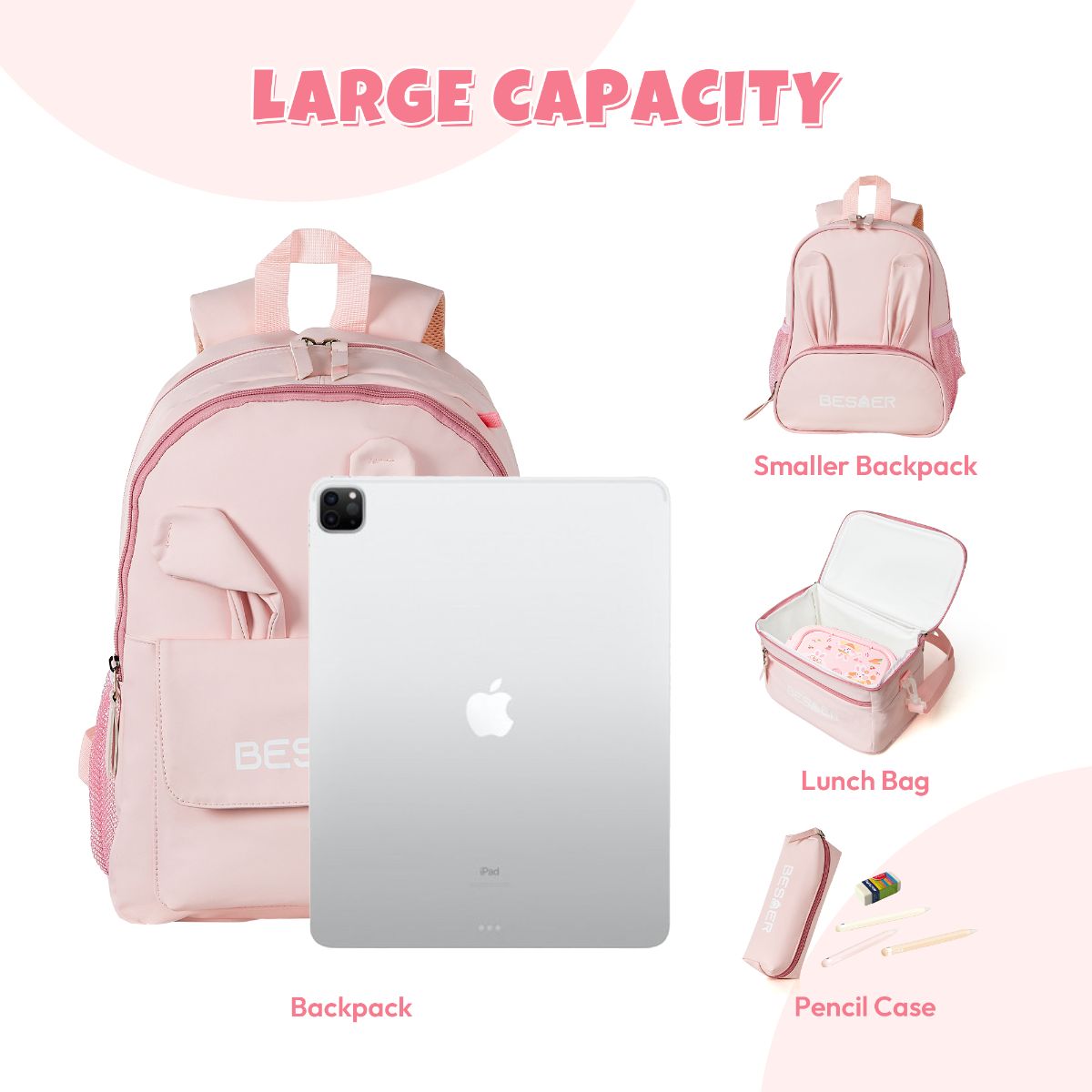 حقيبة ظهر مدرسية مكونة من 4 قطع مع حقيبة غداء وحافظة أقلام