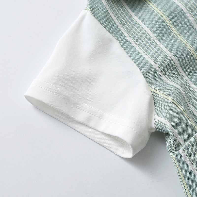 Striped short-sleeved romper