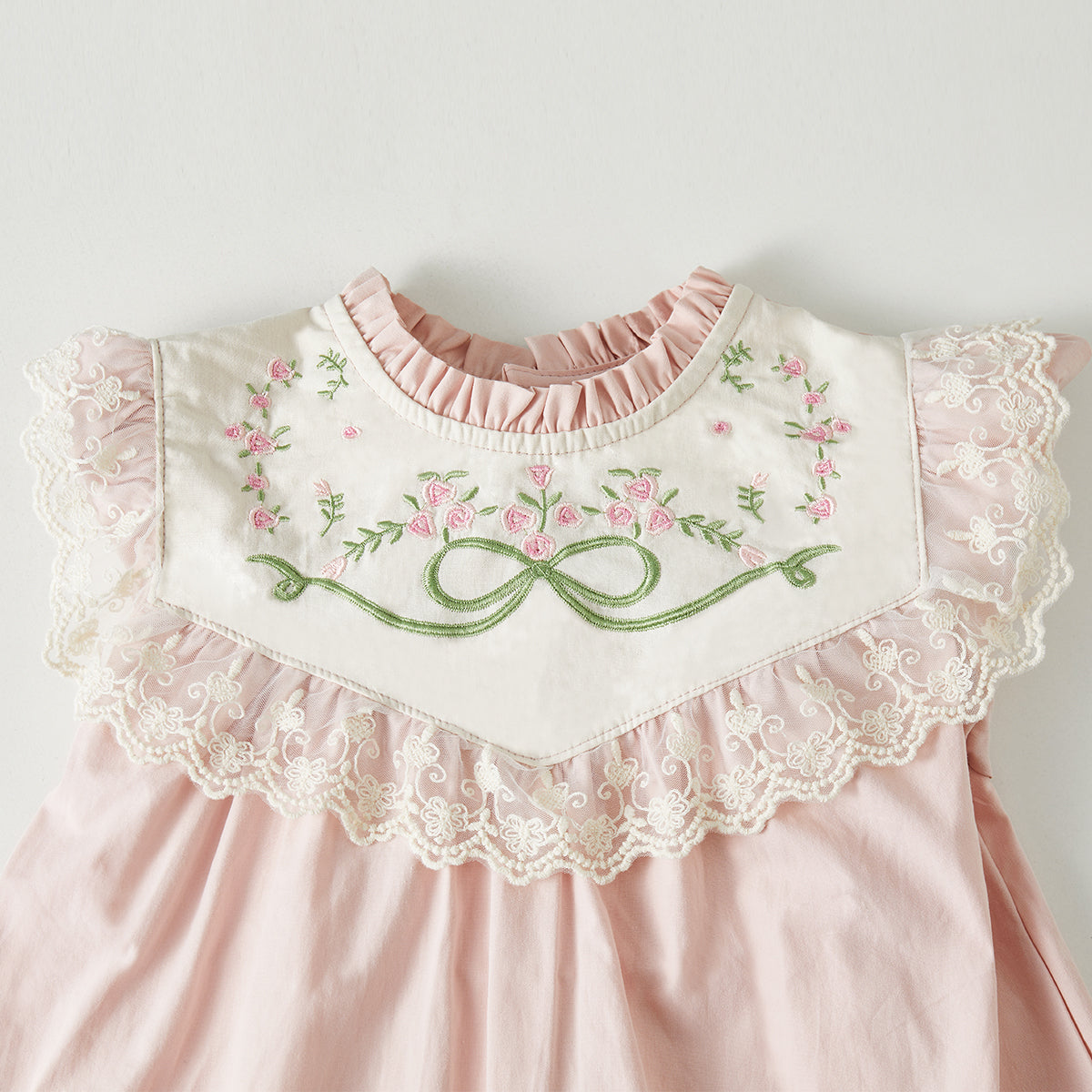1–8 Years Stand Collar Embroidered Dress