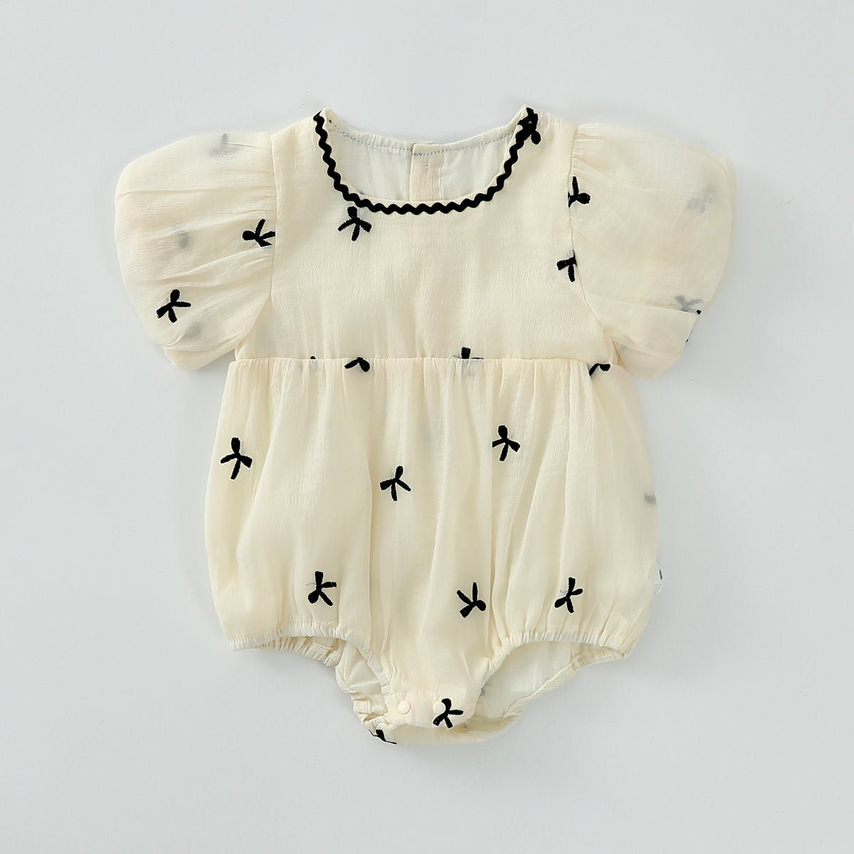 Embroidered Bow Romper