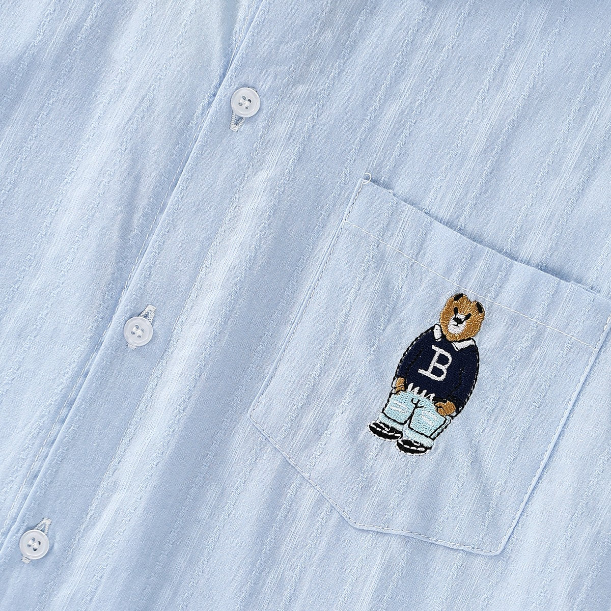 Bear Embroidery Short Sleeve Shirt
