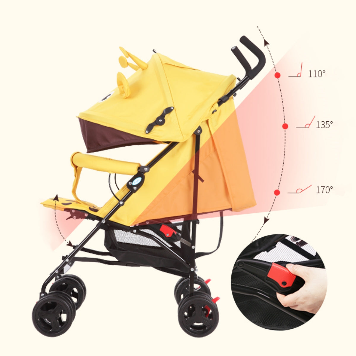 Lightweight foldable baby stroller sit and lie position simple design with shock absorption