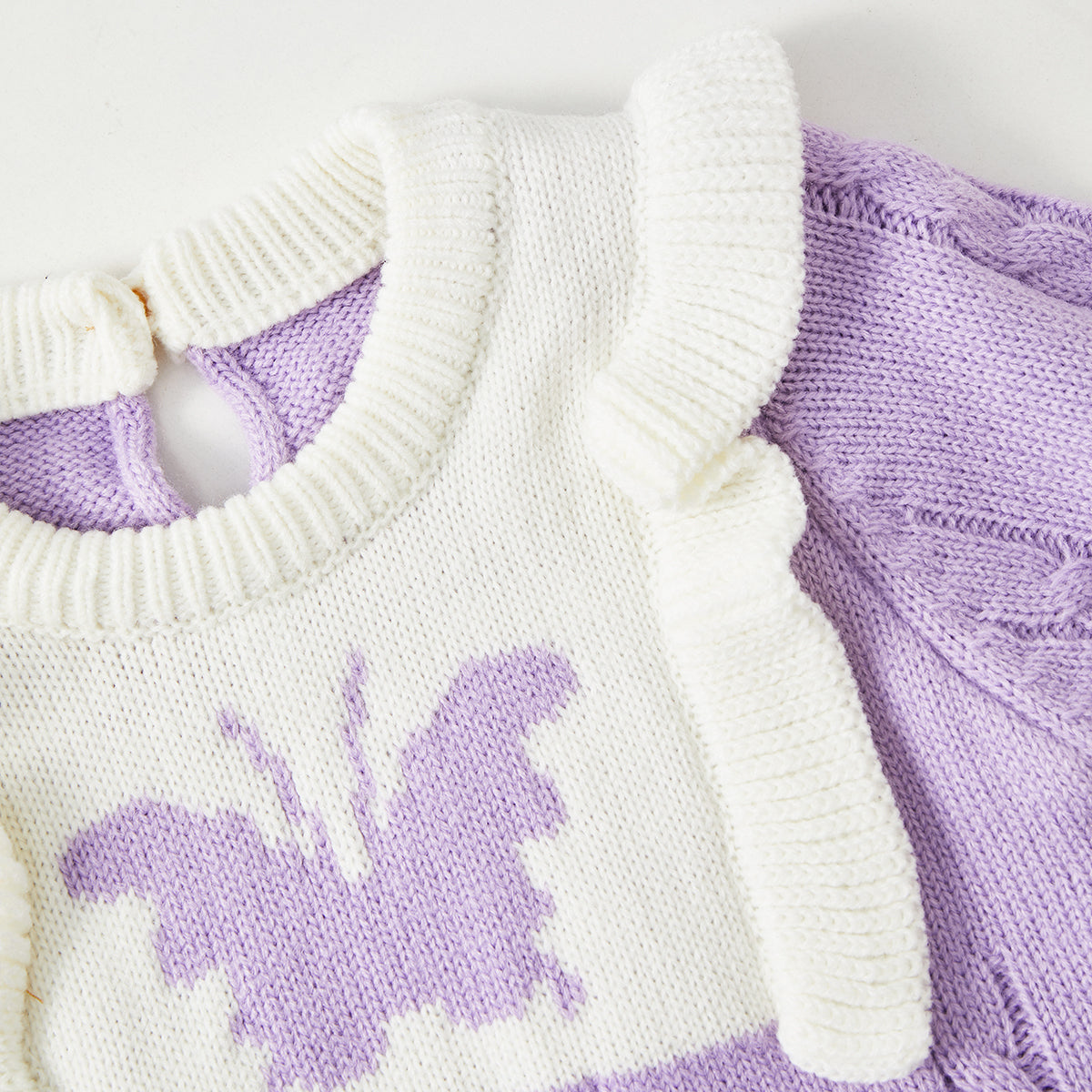 Sweet Butterfly Knitted Baby Girl Romper - Long Sleeve Ruffle Jumpsuit, Purple