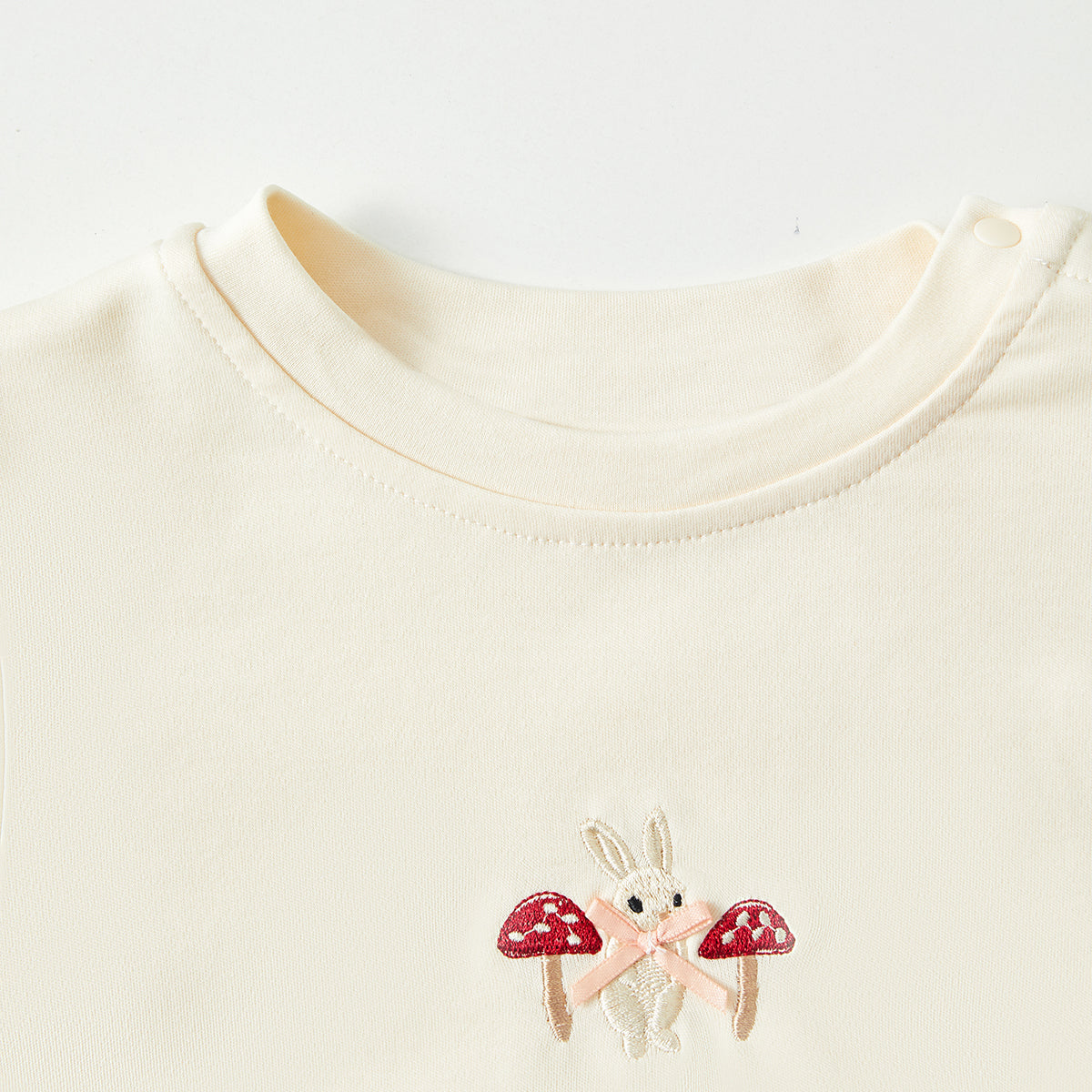 Cream Embroidered Mushroom Puff Sleeve Top | Elegant Toddler Sweatshirt (12M–4Y)