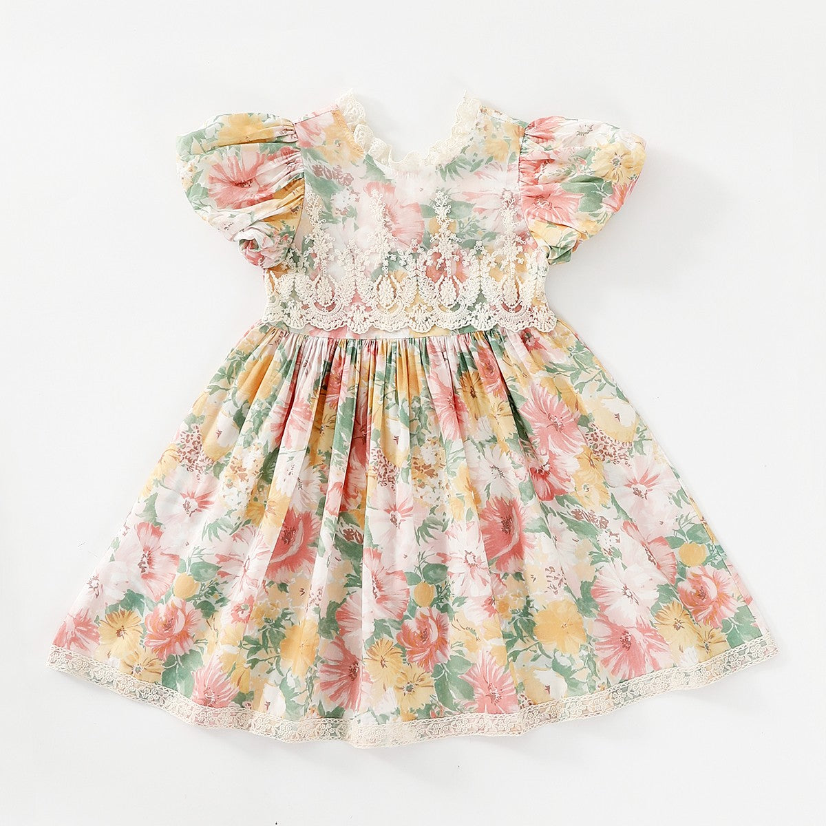 Sweet Lace Puff Sleeve Dress