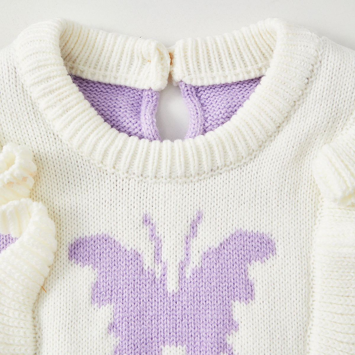 Sweet Butterfly Knitted Baby Girl Romper - Long Sleeve Ruffle Jumpsuit, Purple