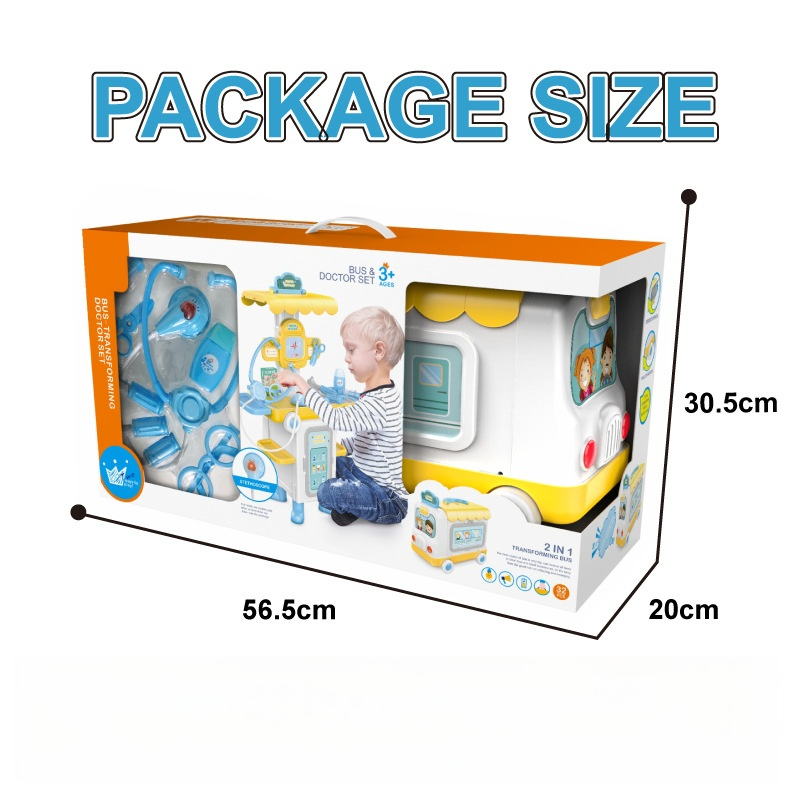 2-in-1 Ride-On School Bus Doctor Kit Toy for Toddlers