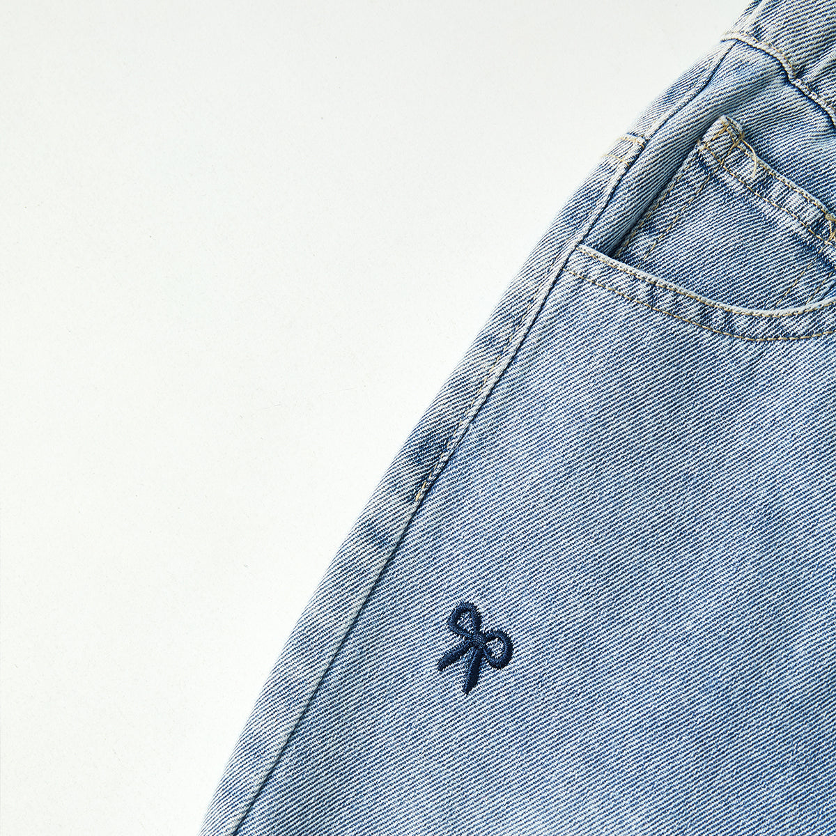 4-9 Years Embroidered Denim Wide-Leg Pants