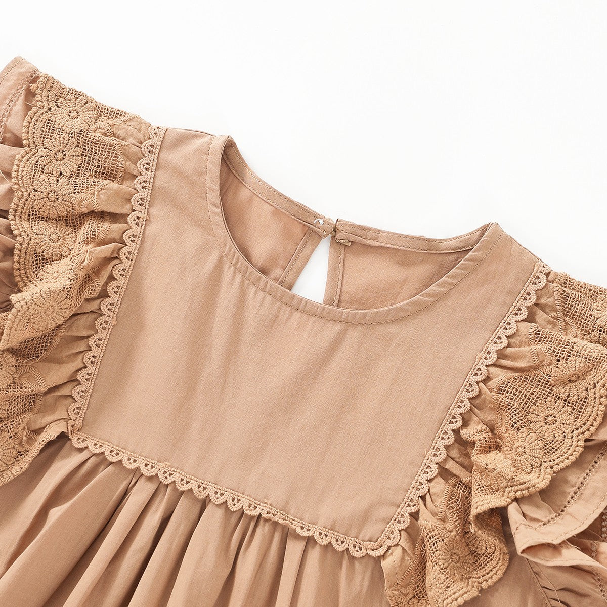 Sweet Lace Solid Color Short Sleeve Blouse