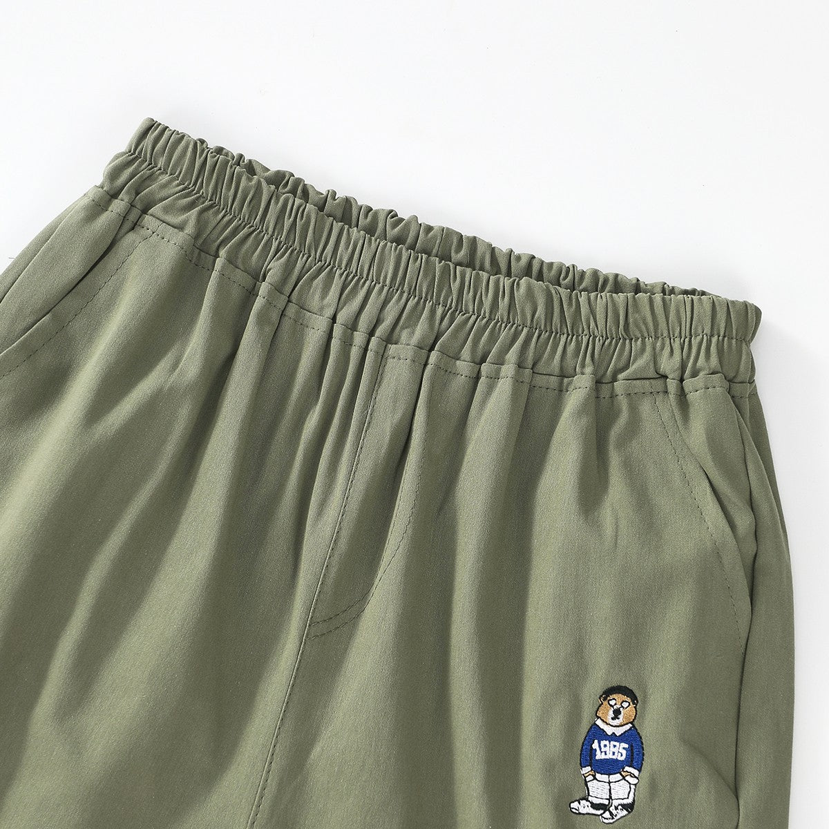 Bear Embroidery Woven Shorts