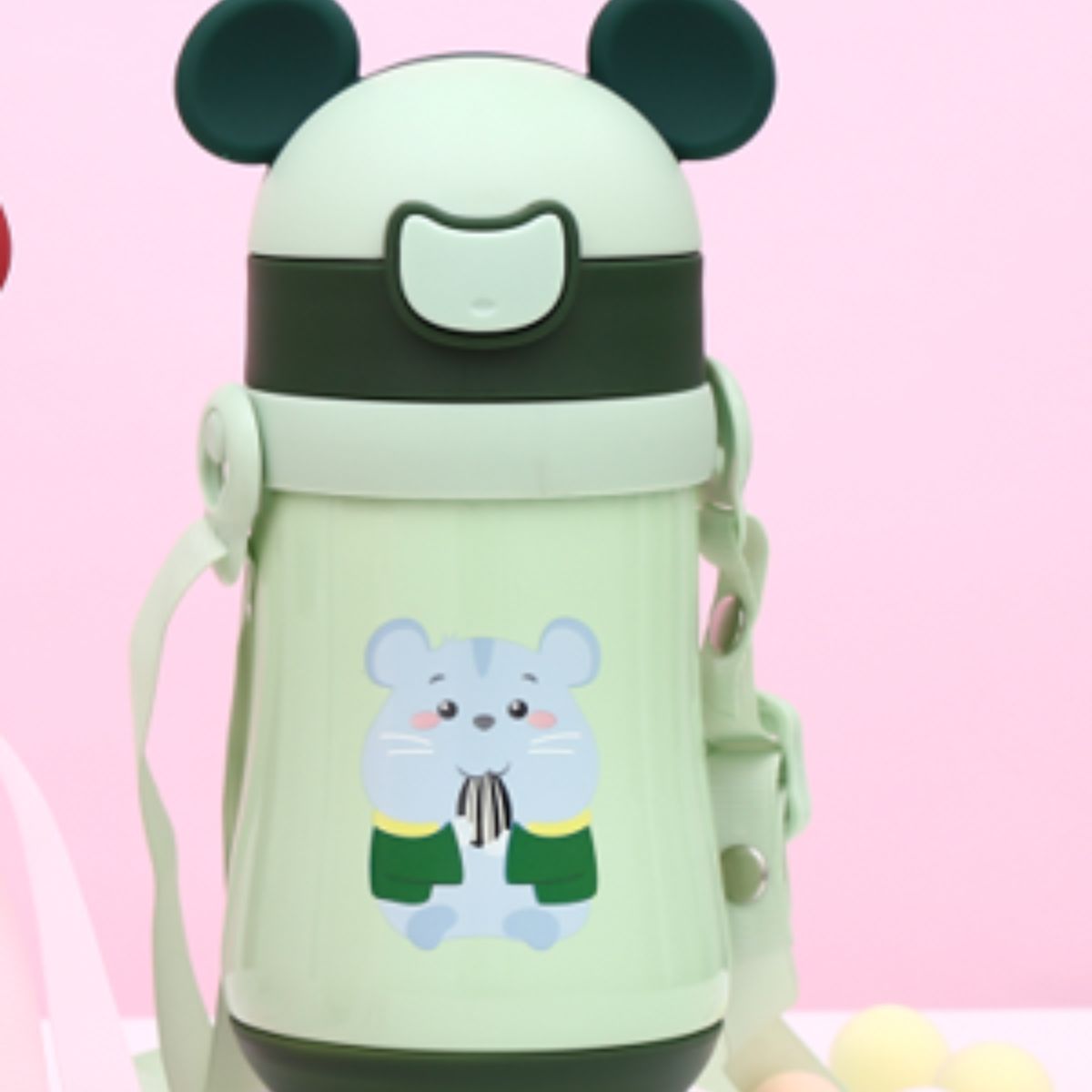 Cartoon Thermos Cup with Handle & Straw