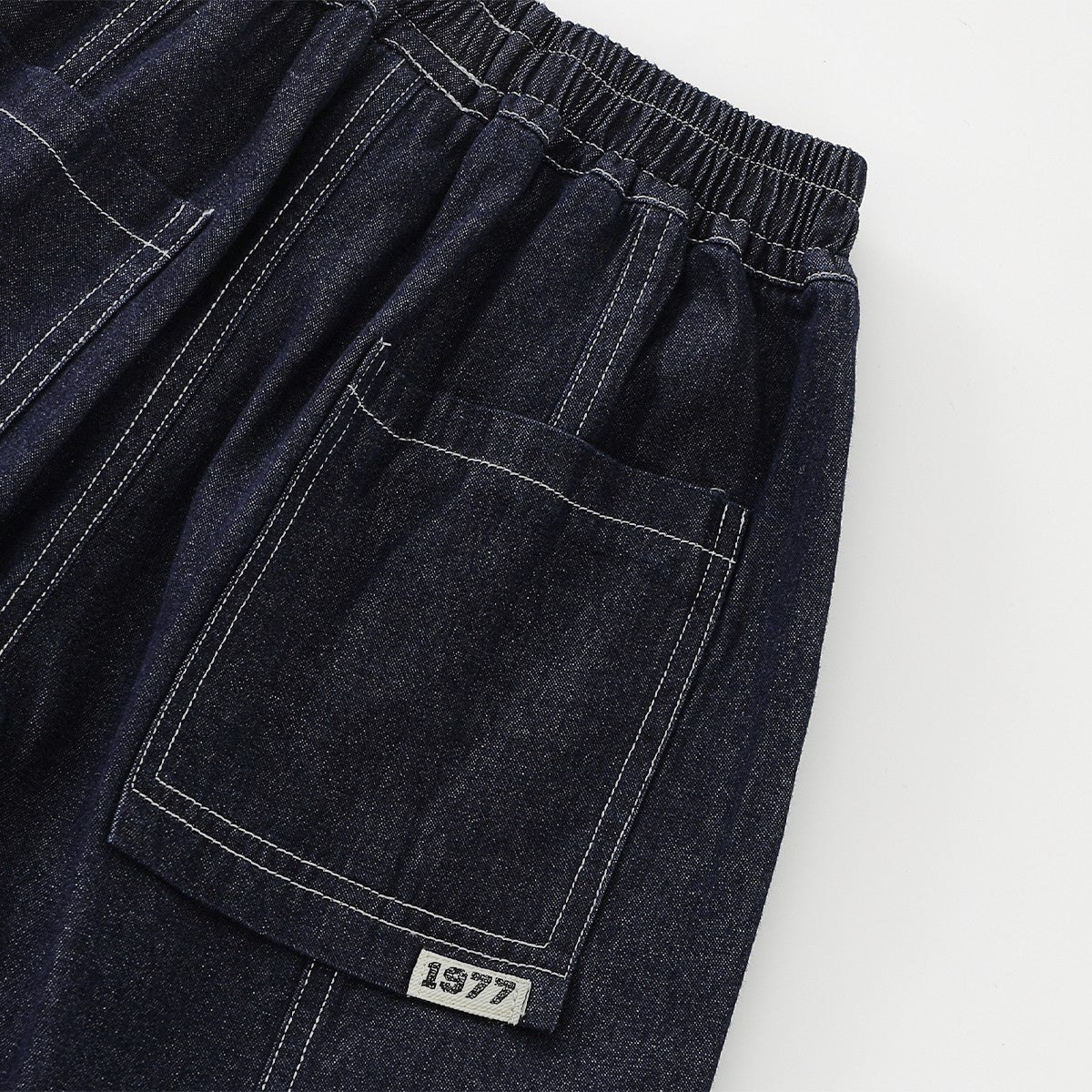 Number Patch Lightweight Denim Shorts