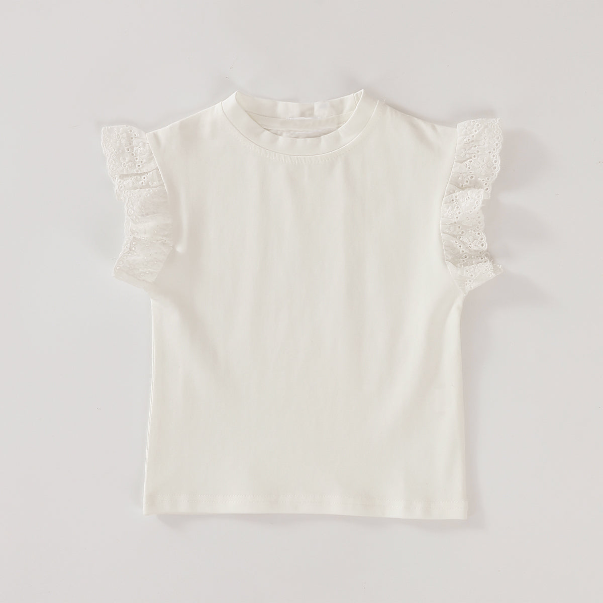 Girls Solid Color Flying Sleeve T-shirt