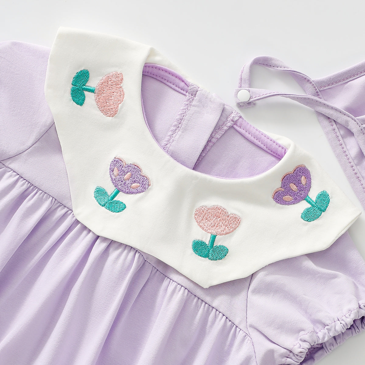 Flower embroidered romper