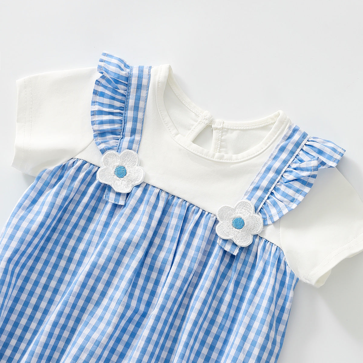 Plaid fake two-piece romper