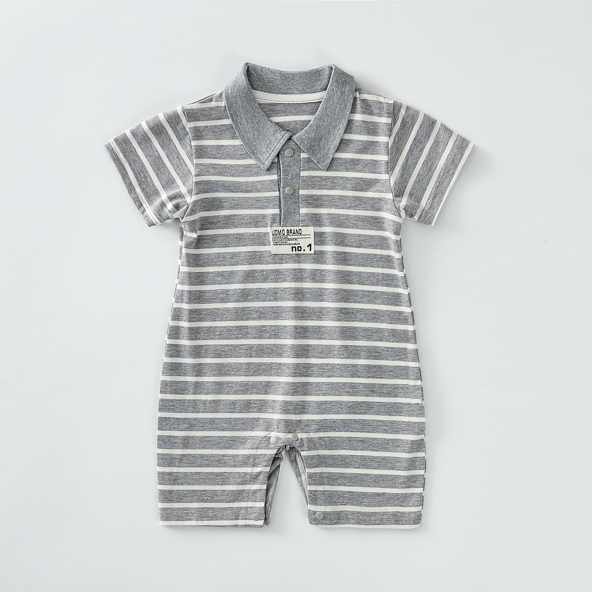 Striped lapel patch romper