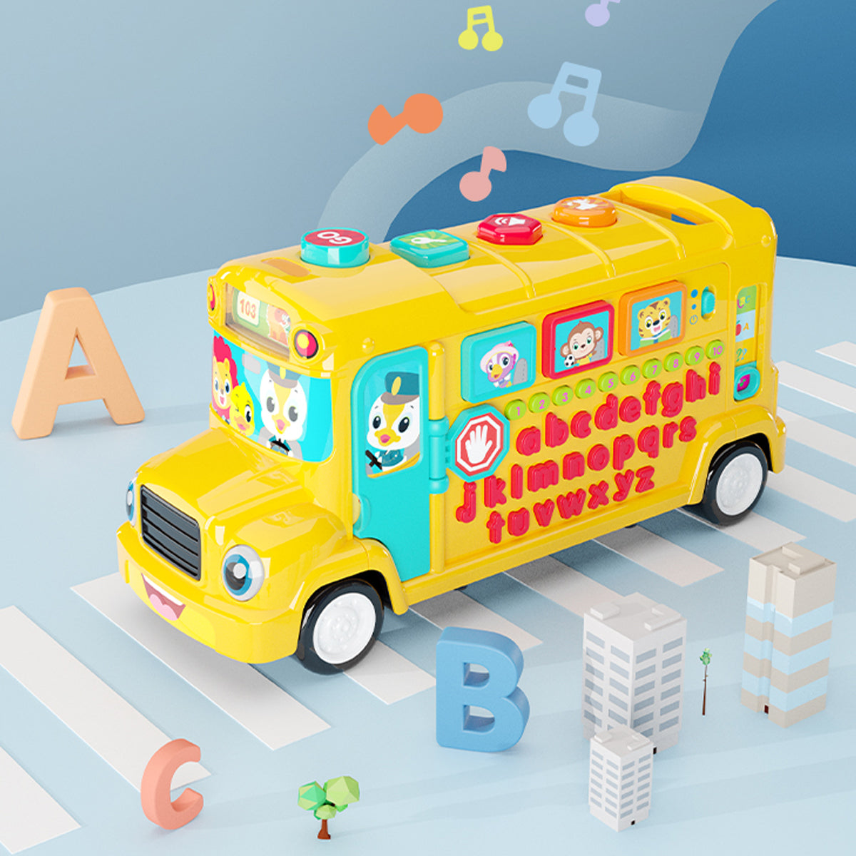 Interactive ABC Learning School Bus Toy | Phonics, Music & Letter Activity Vehicle for Toddlers