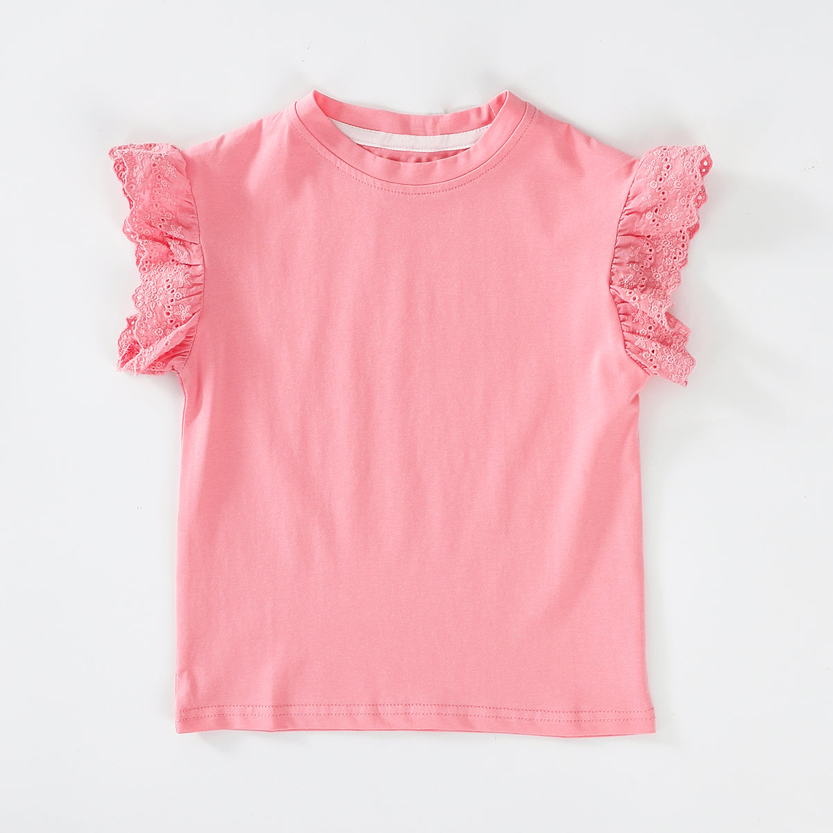 Girls Solid Color Flying Sleeve T-shirt