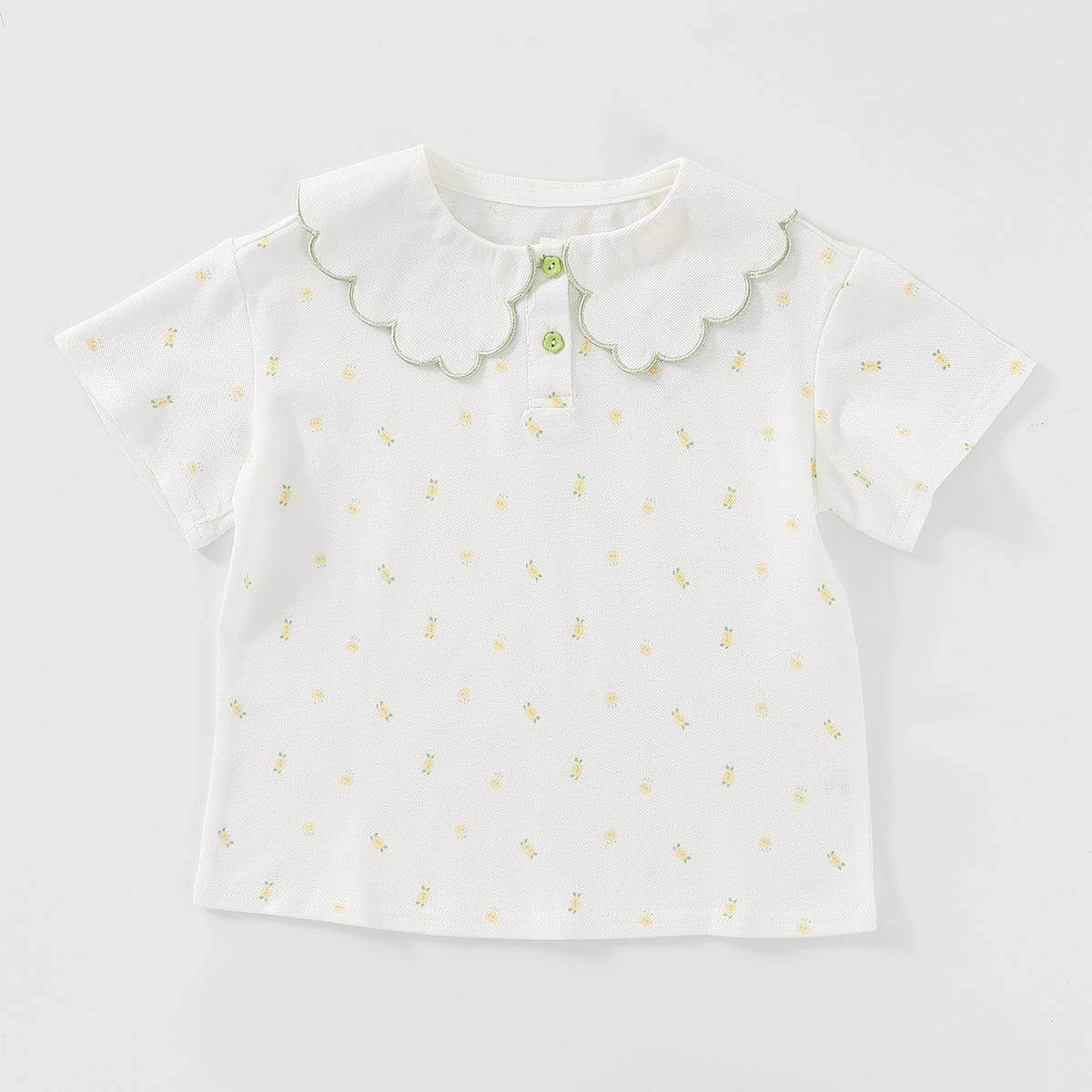 Lace Trim Collar Short Sleeve Polo Shirt