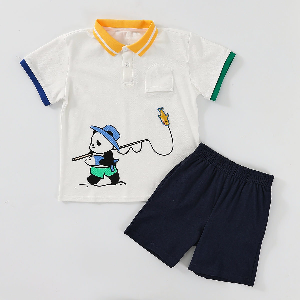 Panda Fishing Polo Shirt Set