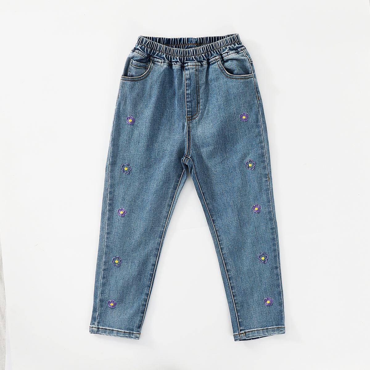 Floral Embroidered Denim Pants