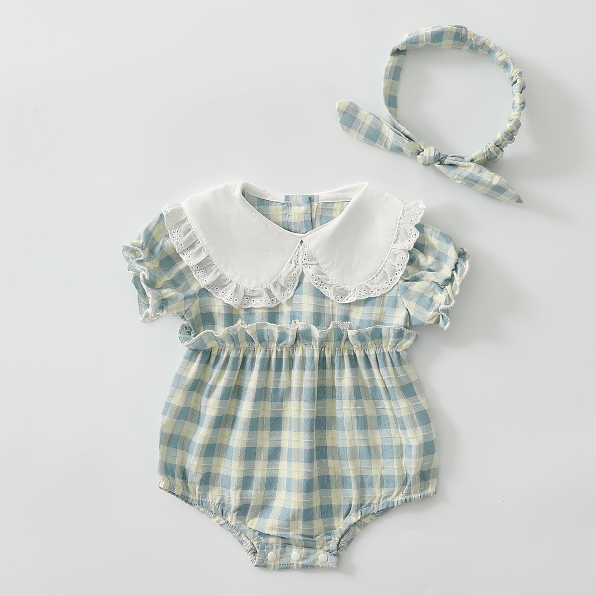 Plaid short-sleeved romper