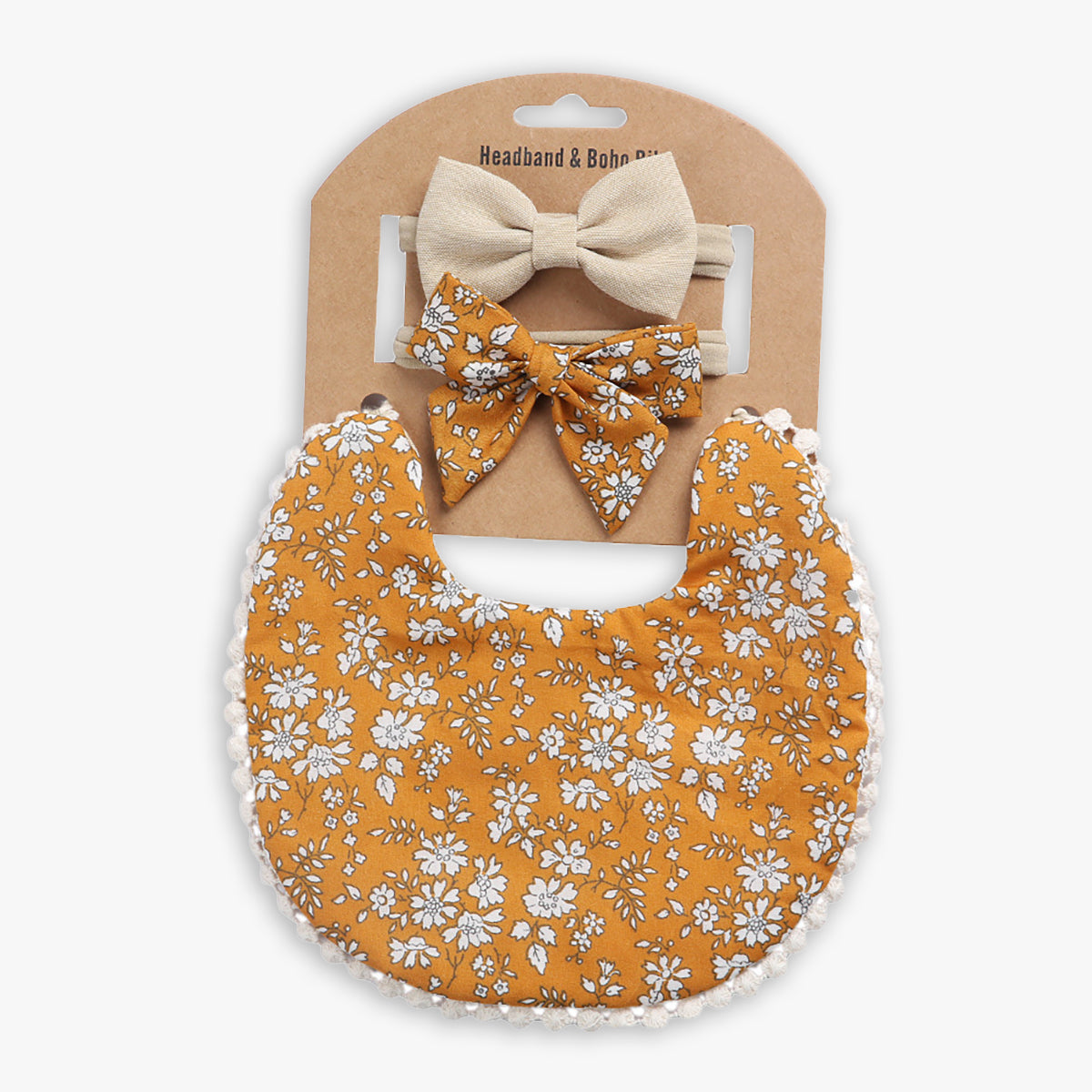 Linen Cotton Baby Bib & Headband Set