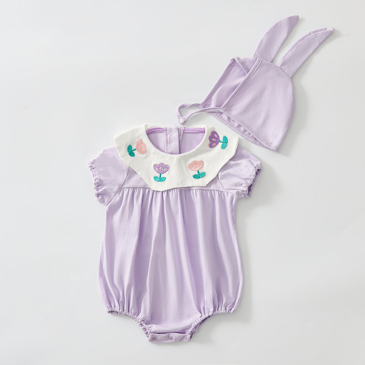 Flower embroidered romper