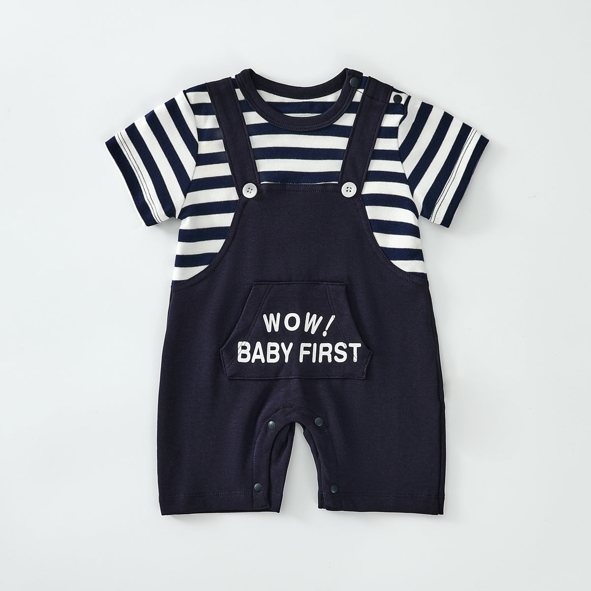 Striped short-sleeved romper