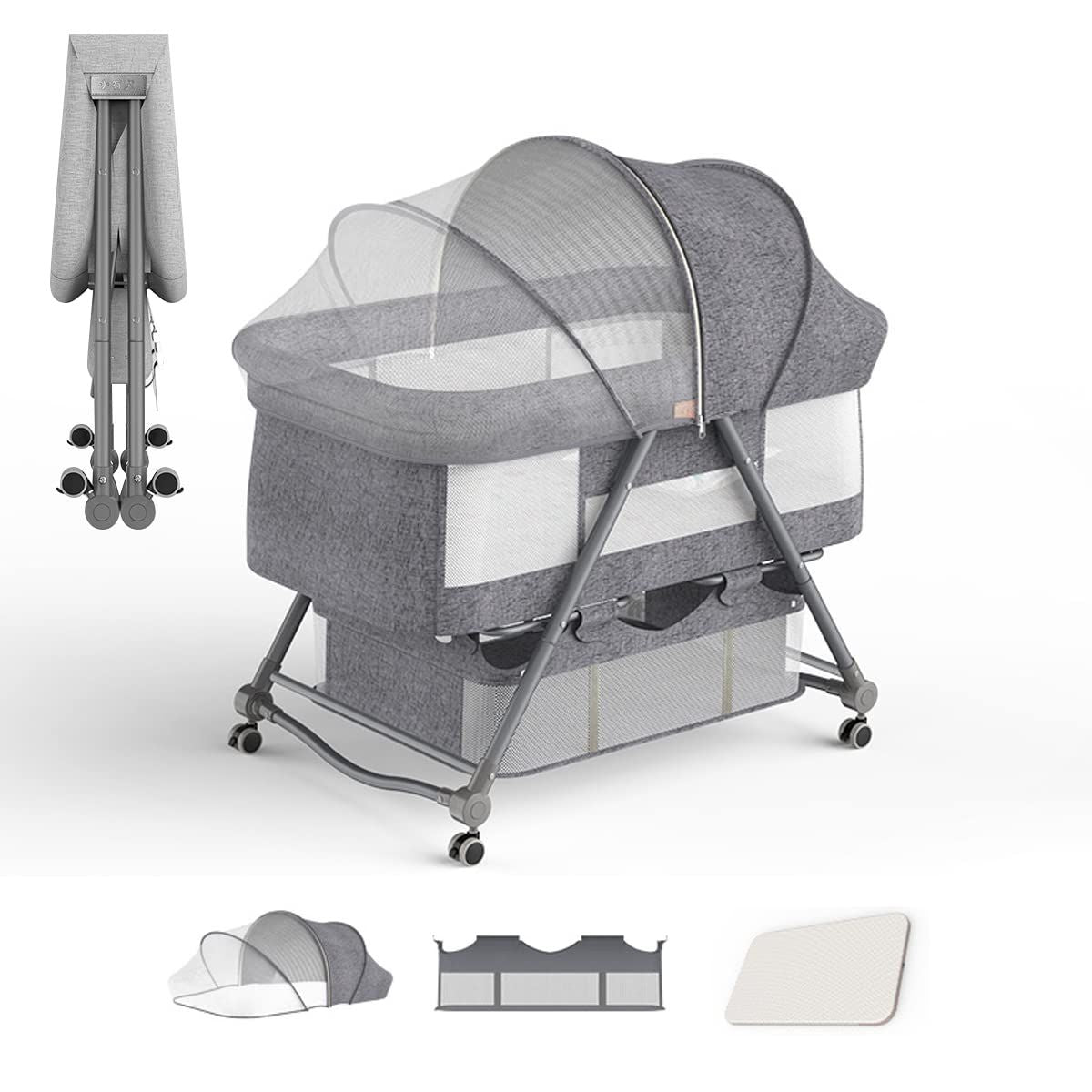 Foldable Adjustable Splicing Baby Cradle Bed