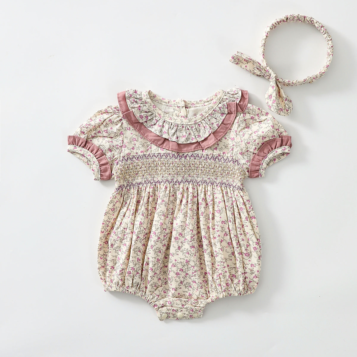 Floral lace collar romper