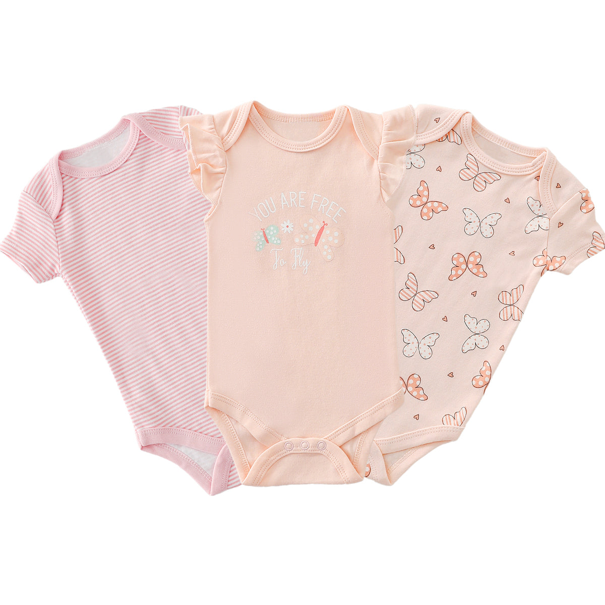 Short-Sleeve 3-Piece Baby Cotton Romper Set