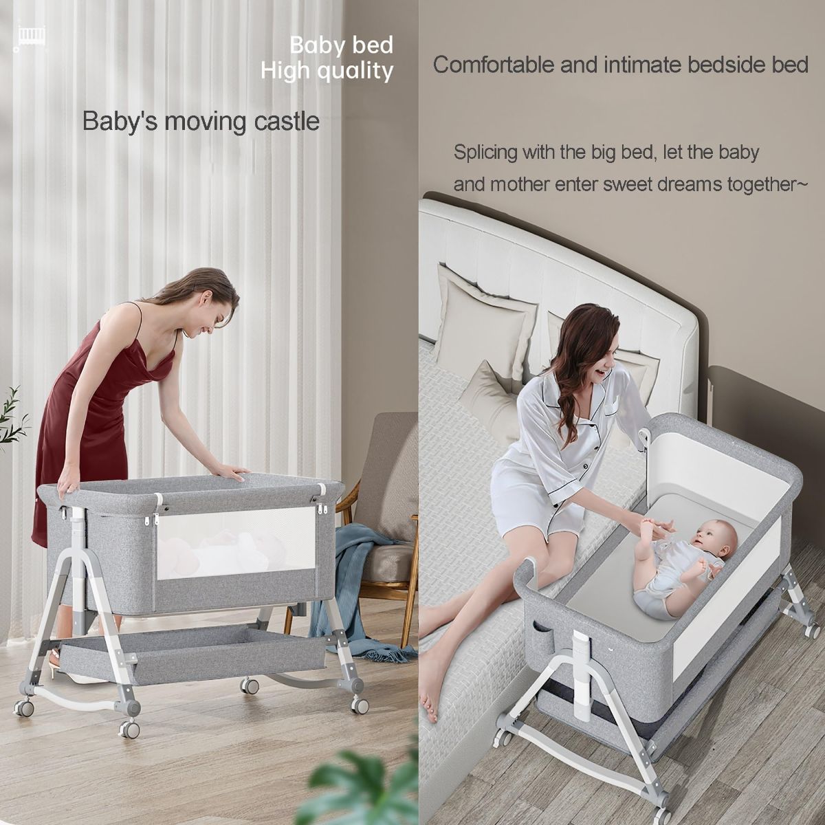 Foldable Splicing Baby Cradle Bed