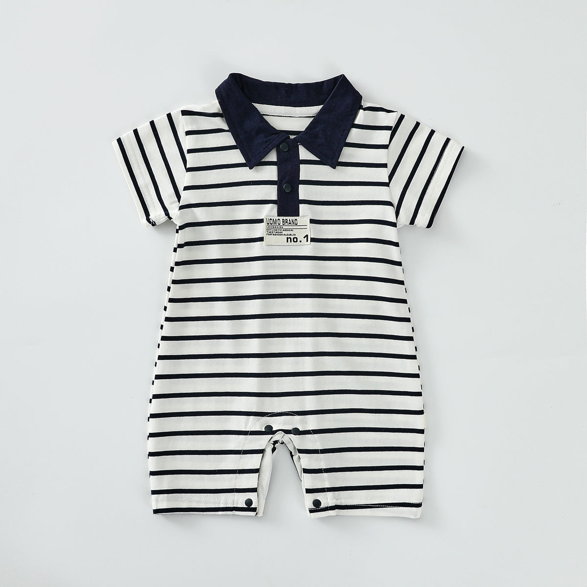 Striped lapel patch romper