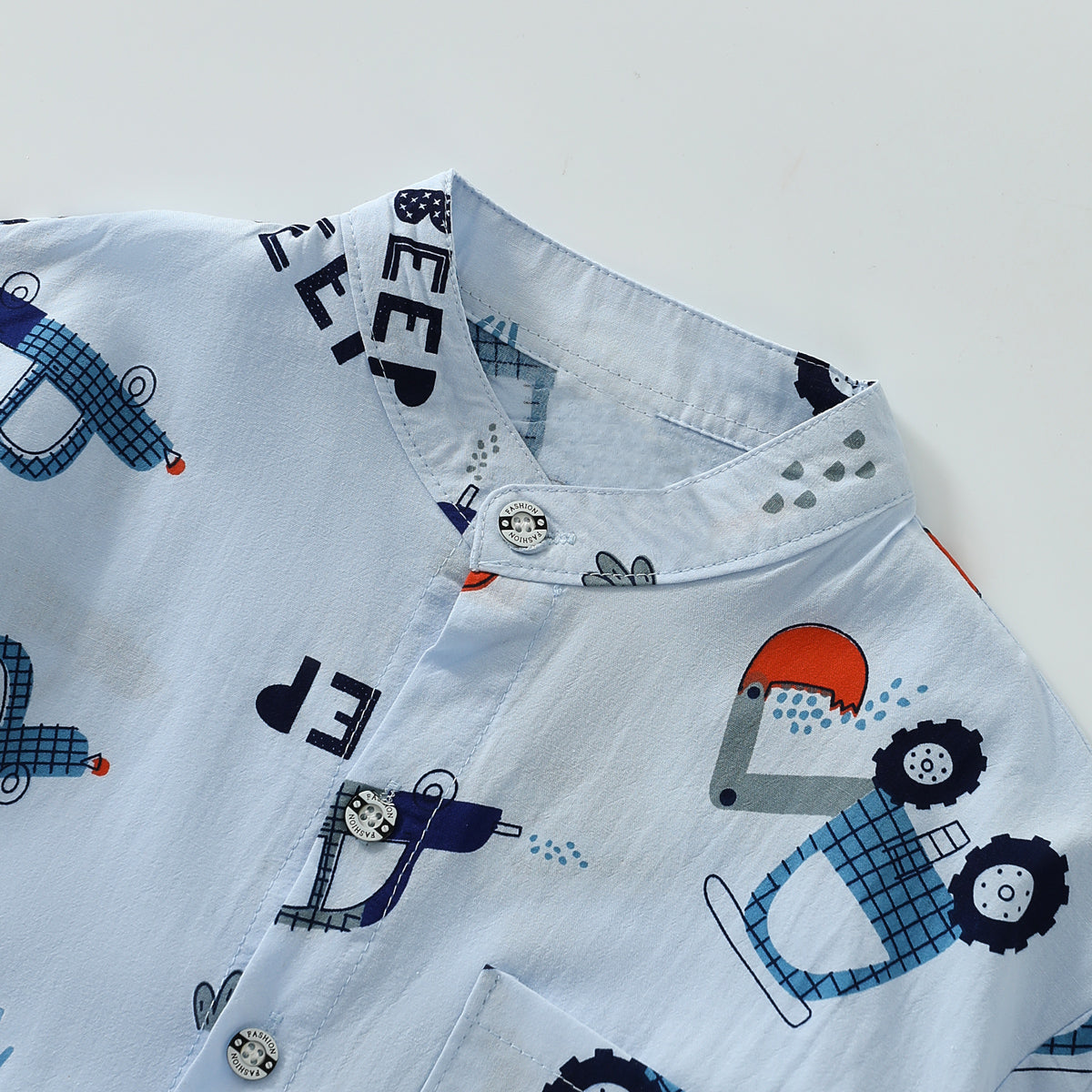 Boy Stand Collar Short Sleeve Shirt