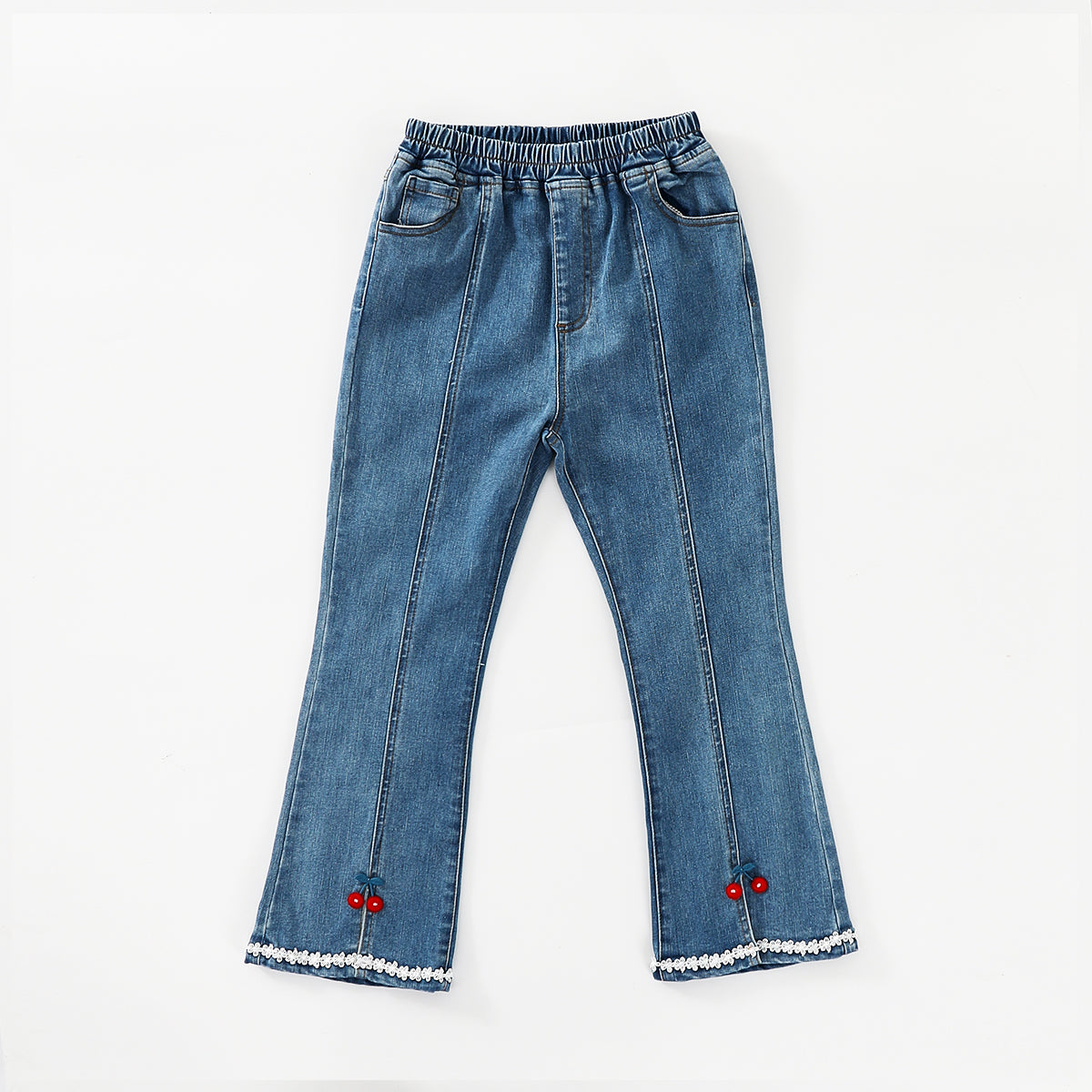 Cherry Embroidered Denim Pants