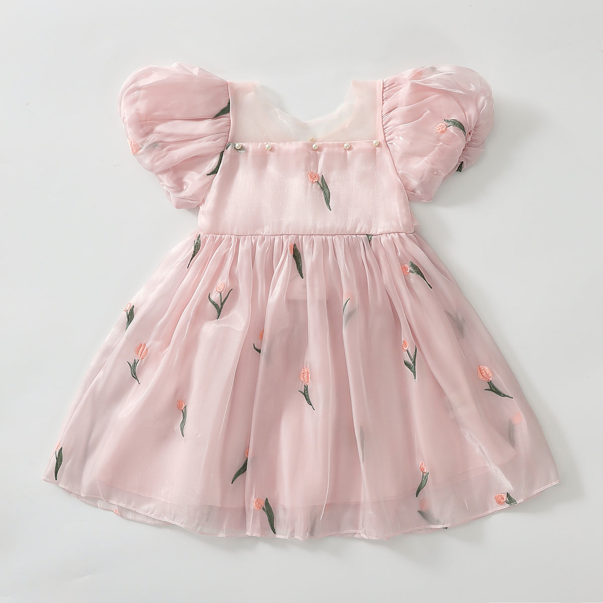 Wings Embroidered Puff Sleeve Dress