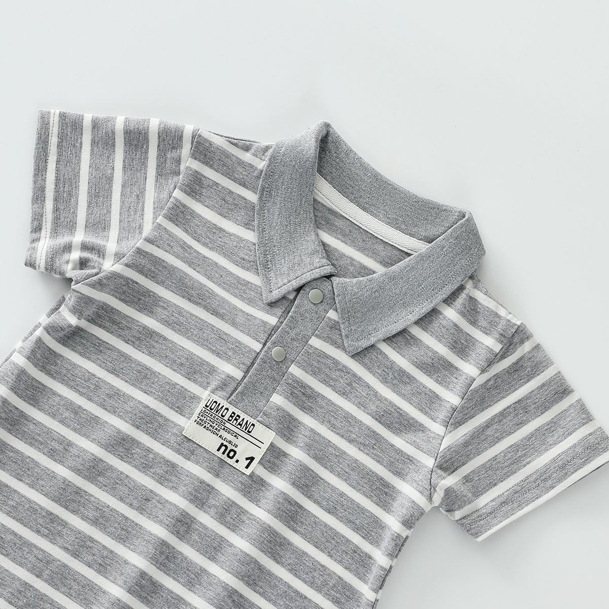 Striped lapel patch romper