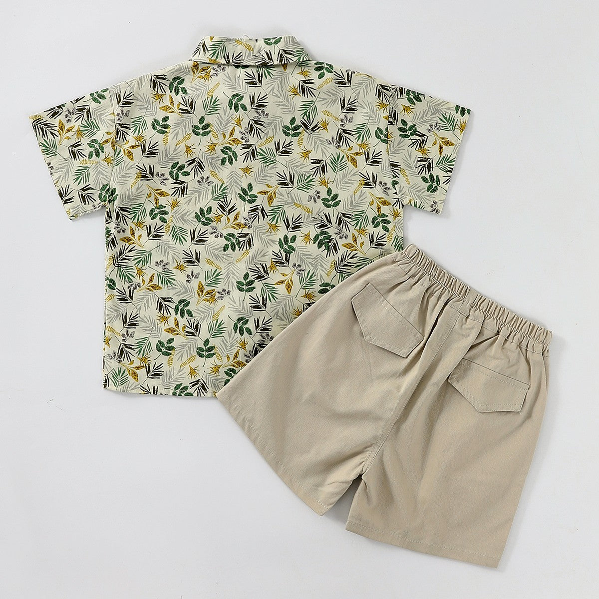 Leaf Print Short Sleeve Shirt Set